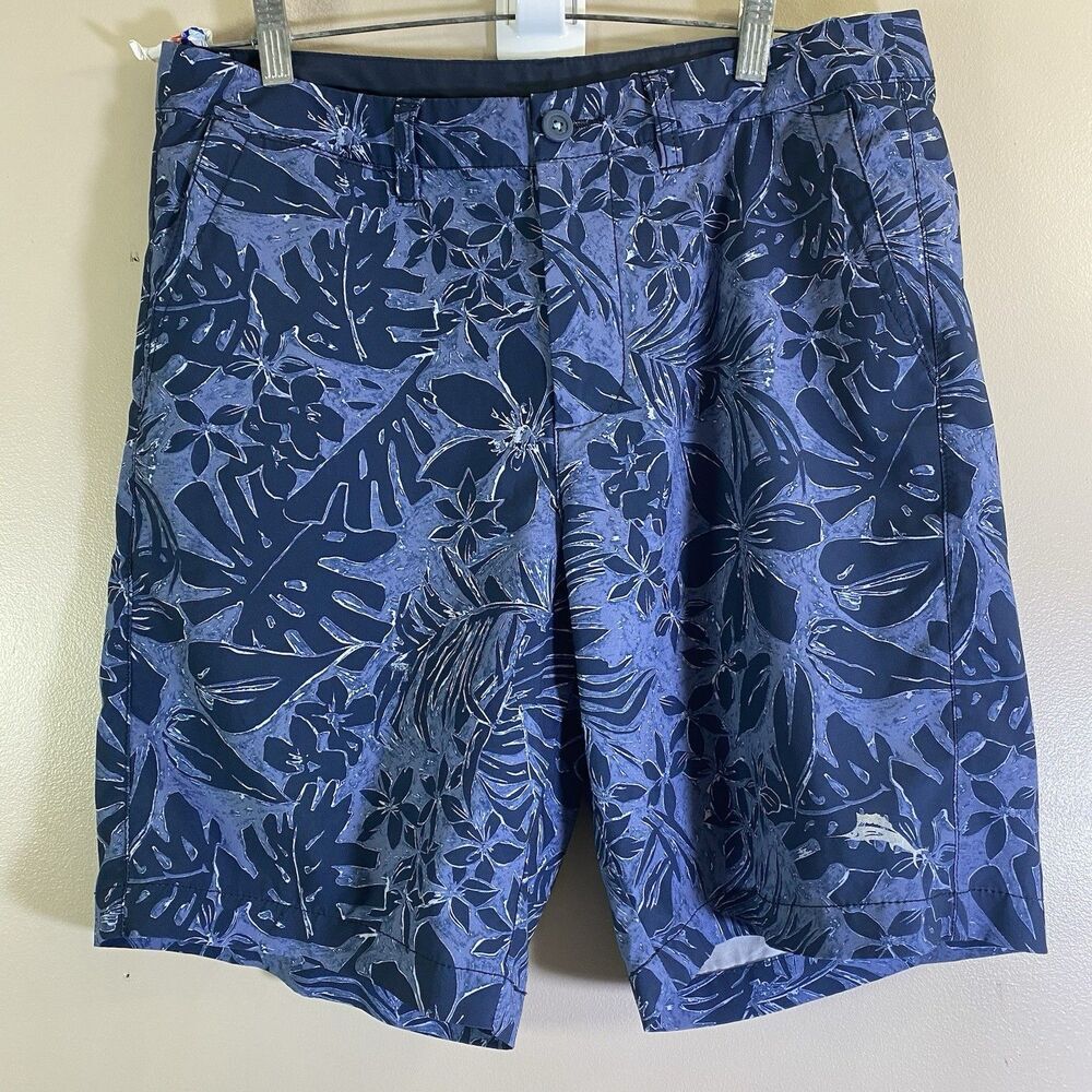 Tommy Bahama Board Shorts Men 34 Unlined Blue Tropical Floral Swim Trunks